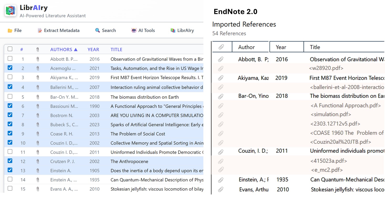 Comparison between LibrAIry and EndNote metadata extraction